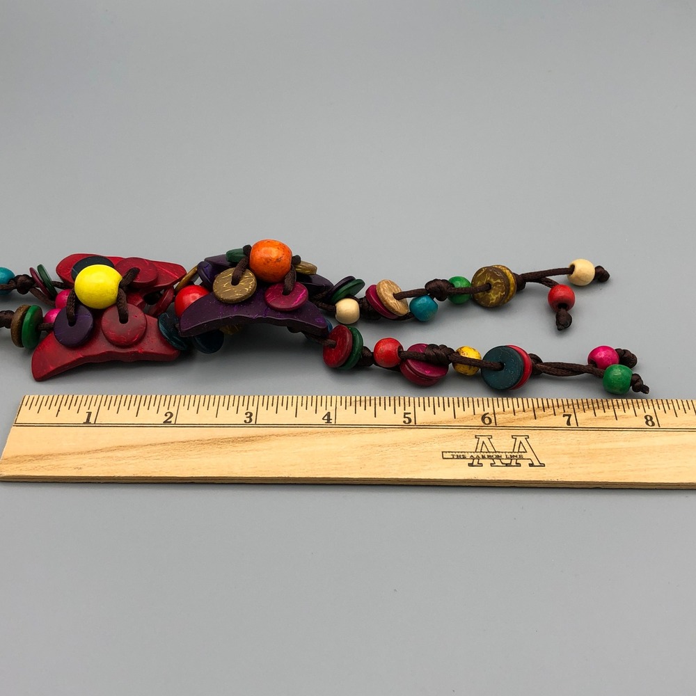 Vintage Multicolor Butterfly Tassel Necklace 30" Coconut Bead Boho Layering Cord - Picture 7 of 10